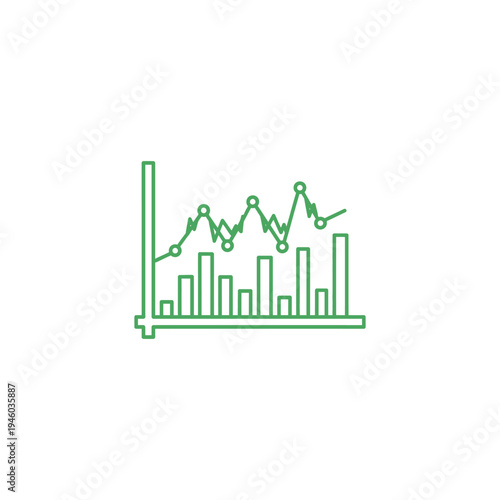 Green line graph and bar chart illustration on white background, depicting statistical data trends and analysis