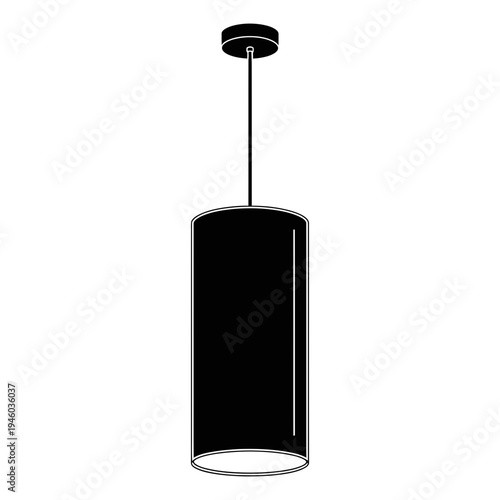 Black cylinder pendant lamp vector icon illustration isolated on transparent background