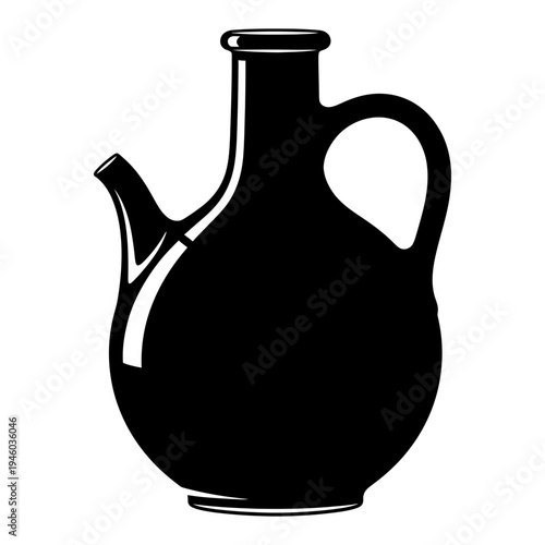 Black pitcher with handle and spout simple silhouette isolated on transparent background