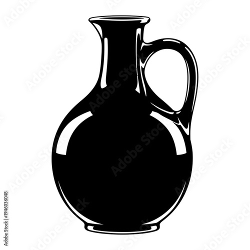 Black jug with handle elegant silhouette simple design isolated on transparent