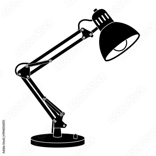 Black silhouette of adjustable desk lamp on transparent background vector illustration