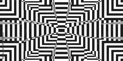 Geometric optical illusion pattern of black and white stripes