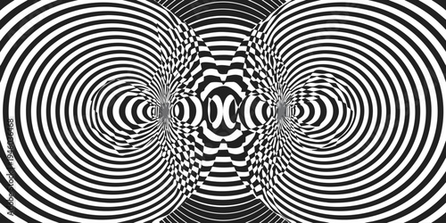 Black and white optical illusion pattern with concentric circles