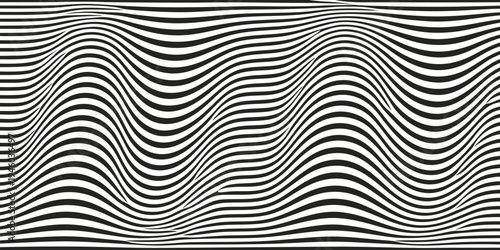 Abstract monochrome wavy stripe background with optical illusion effect