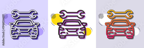 Car service line icon. Halftone dotted pattern. Gradient icon with grain shadow. Auto repair sign. Garage service symbol. Line car icon. Various designs. Vector