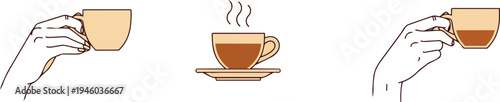 Hand Holding Coffee Cup Tea Drink Hot Beverage Illustration Vector Icon Design.