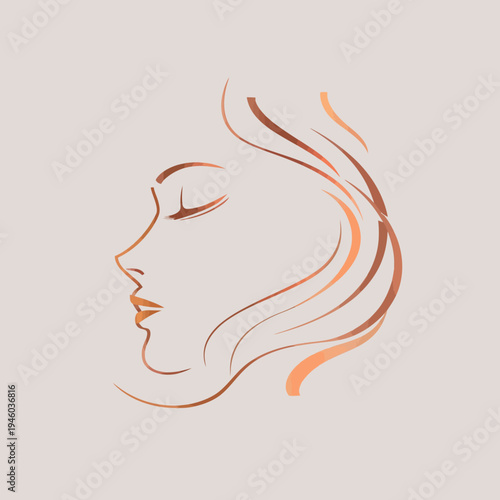 Minimalist line art illustration of a serene woman's profile with elegant flowing hair. Perfect for beauty, spa, and wellness designs.