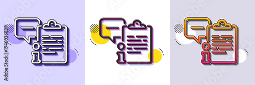 Clipboard document line icon. Halftone dotted pattern. Gradient icon with grain shadow. Agreement file sign. Info data symbol. Line clipboard icon. Various designs. Vector