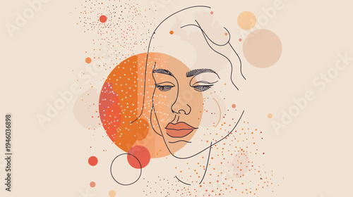 Modern abstract minimalist line art portrait of a thoughtful woman with warm organic shapes and artistic texture