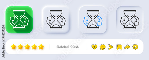 Time hourglass refresh line icon. Neumorphic, Flat shadow, 3d buttons. Sand watch sign. Line hourglass icon. Social media icons. Vector