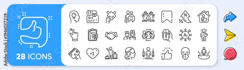 Handshake, Idea head and Global business line icons. Interest rate, AI generate, Inflation icons. Pack of Wallet, Cyber attack, Communication icon. Insomnia, Clean hands, Puzzle pictogram. Vector