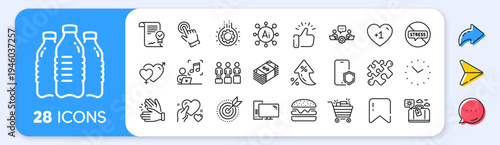 Stop stress, Phone protect and Teamwork line icons. Interest rate, AI generate, Inflation icons. Pack of Clapping hands, Cursor, Target purpose icon. Vector
