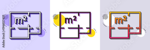 Floor plan line icon. Halftone dotted pattern. Gradient icon with grain shadow. House floorplan sign. Square meters of living space symbol. Line floor plan icon. Various designs. Vector
