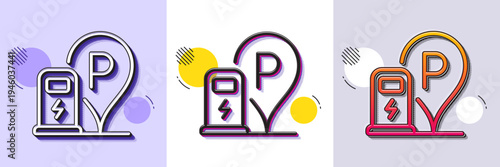Charging station line icon. Halftone dotted pattern. Gradient icon with grain shadow. Car charge parking sign. Electric power symbol. Line charging station icon. Various designs. Vector