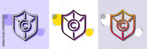 Copyright protection line icon. Halftone dotted pattern. Gradient icon with grain shadow. Copywriting sign. Shield symbol. Line copyright protection icon. Various designs. Vector