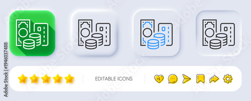 Credit card line icon. Neumorphic, Flat shadow, 3d buttons. Change money sign. Cash banknotes symbol. Line credit card icon. Social media icons. Vector