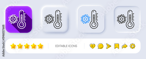 Thermometer line icon. Neumorphic, Flat shadow, 3d buttons. Temperature diagnostic sign. Coronavirus symbol. Line thermometer icon. Social media icons. Vector