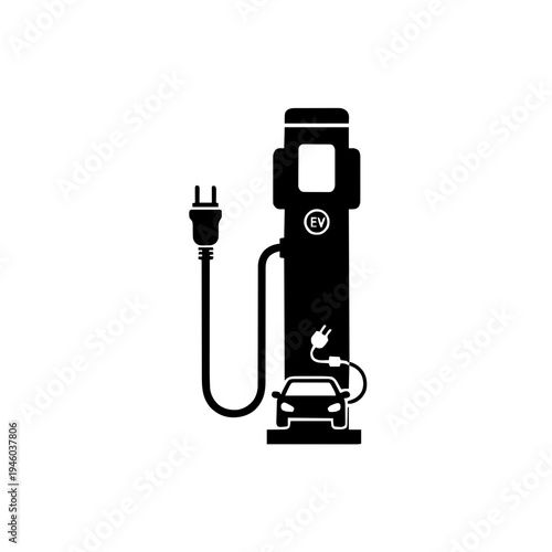 Electric Vehicle (EV) Charging Station Silhouette Vector Icon