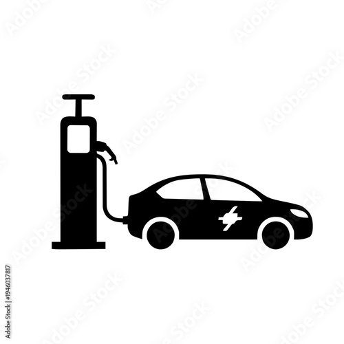 Electric Vehicle (EV) Charging Station Silhouette Vector Icon