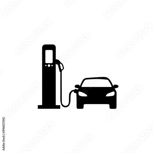 Electric Vehicle (EV) Charging Station Silhouette Vector Icon