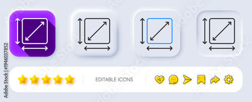 Square area line icon. Neumorphic, Flat shadow, 3d buttons. Room dimension sign. Territory measurement symbol. Line square area icon. Social media icons. Vector