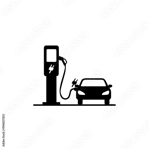 Electric Vehicle (EV) Charging Station Silhouette Vector Icon