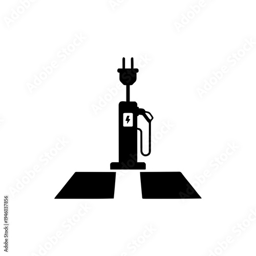 Electric Vehicle (EV) Charging Station Silhouette Vector Icon