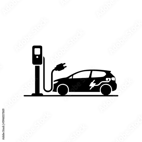 Electric Vehicle (EV) Charging Station Silhouette Vector Icon