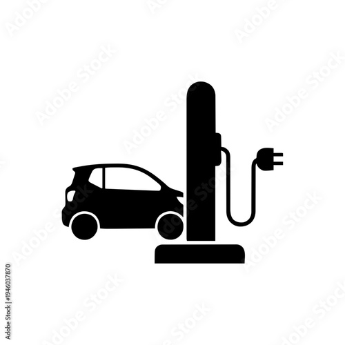 Electric Vehicle (EV) Charging Station Silhouette Vector Icon
