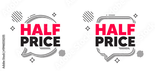 Half price chat speech bubble. Social media concept. Half Price tag. Special offer Sale sign. Advertising Discounts symbol. Line design chat bubble. Vector