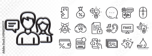 Hearing, Waterproof and Call center line icons for web app. Glare of light effect. Message icon. Pack of Smartphone clean, Loan, Seo idea pictogram icons. Vector