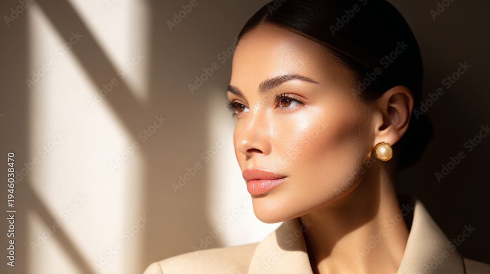 Naklejka premium Young woman with elegant hairstyle posing in soft natural light 
