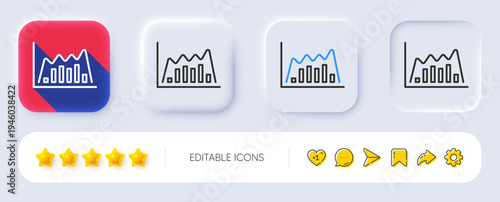 Investment chart line icon. Neumorphic, Flat shadow, 3d buttons. Economic graph sign. Stock exchange symbol. Business finance. Line infographic graph icon. Social media icons. Vector