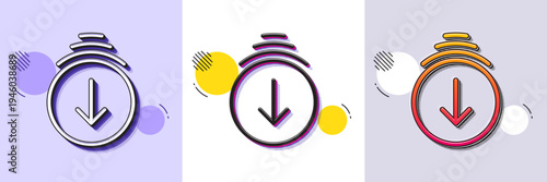 Scroll down arrow line icon. Halftone dotted pattern. Gradient icon with grain shadow. Scrolling screen sign. Swipe page. Line scroll down icon. Various designs. Vector