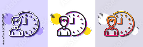 Business project deadline line icon. Halftone dotted pattern. Gradient icon with grain shadow. Working hours or Time management sign. Line working hours icon. Various designs. Vector