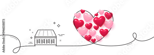 Mattress pocket spring line icon. Continuous line big heart. Orthopedic sprung pad sign. Breathable sleep bed symbol. 3d hearts in heart shaped loop. Mattress single line ribbon. Vector