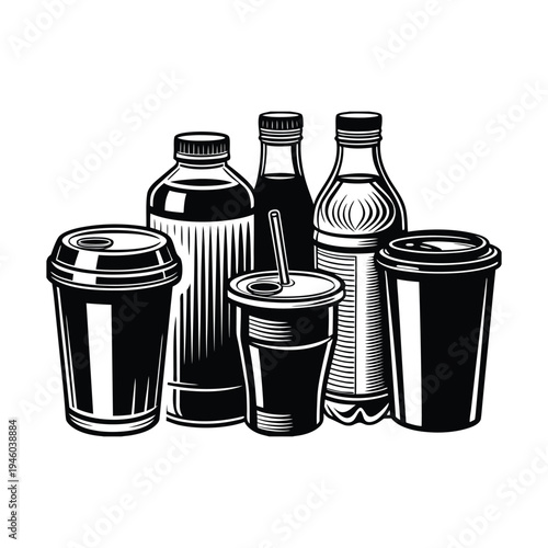 Beverage silhouettes juice soda coffee cups