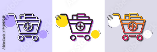 Add to Shopping cart line icon. Halftone dotted pattern. Gradient icon with grain shadow. Online buying sign. Supermarket basket symbol. Line add products icon. Various designs. Vector