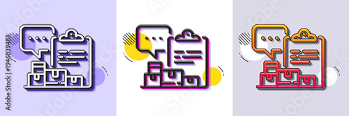 Inventory report line icon. Halftone dotted pattern. Gradient icon with grain shadow. Warehouse pallet sign. Wholesale goods symbol. Line inventory report icon. Various designs. Vector