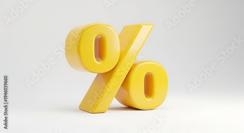 Yellow 3D Percent Sign on White Background for Discounts