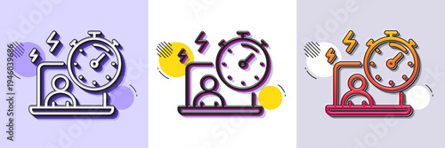 Work timer line icon. Halftone dotted pattern. Gradient icon with grain shadow. Task stopwatch time sign. Online countdown clock symbol. Line timer icon. Various designs. Vector