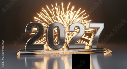 Shiny 2027 new year decoration with fireworks