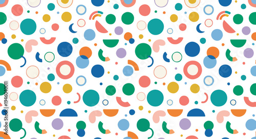 Modern seamless geometric pattern made of colorful circles suitable for backgrounds and design templates.