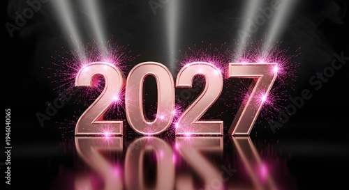Sparkling 2027 new year celebration with shining lights and reflections