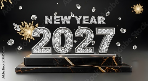 New year 2027 celebration with sparkling decorations and fireworks