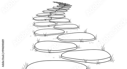 Stepping stones pathway through grassy landscape