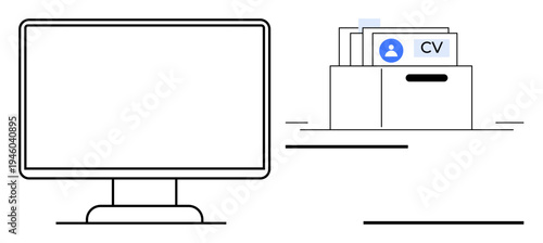 Recruitment concept. Recruitment process involving resume storage and digital workspace. Recruitment aids hiring, HR tools, talent acquisition, and application tracking. Suitable for career services