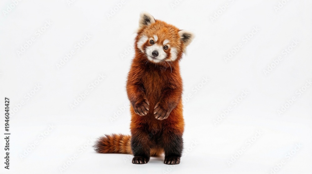 Fototapeta premium Adorable Red Panda Standing Curious Isolated on White Background