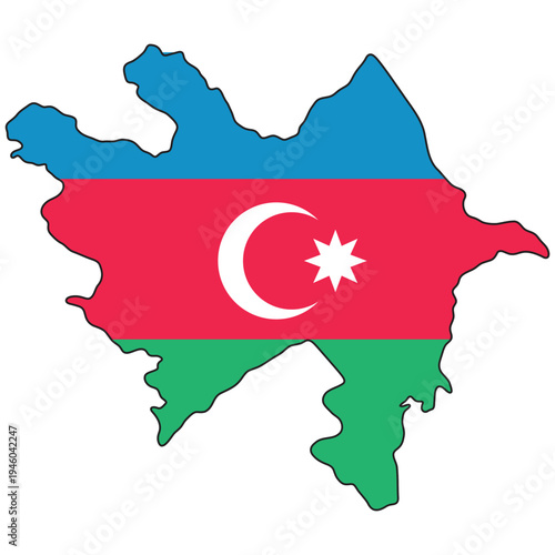 Azerbaijan map silhouette, national flag, geographic political border