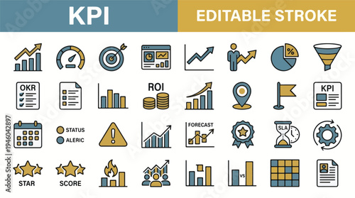 Kpi analytics business performance data visualization icon set